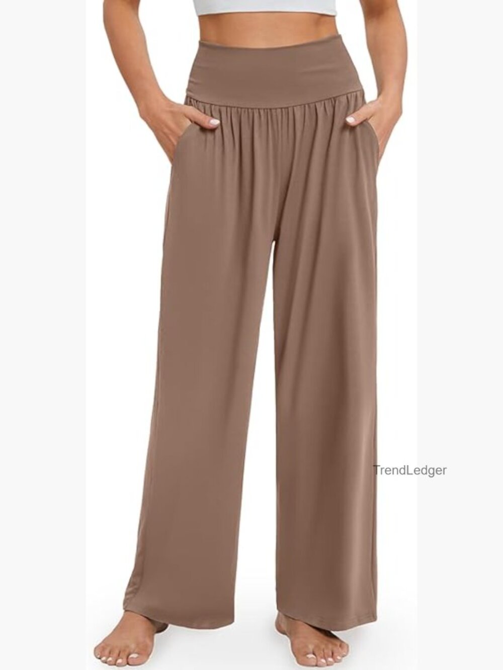 High Waisted Wide Leg Yoga Pants with Pockets Flowy Lounge Pajama Pants